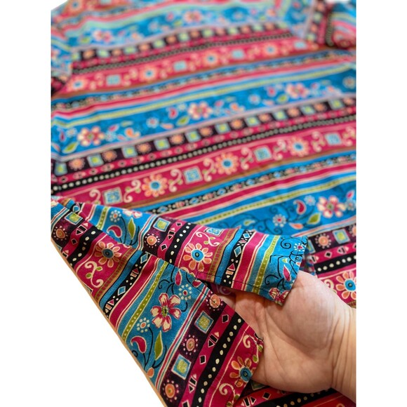 Vintage 90s Alfred Dunner Silk Top‎ Short Sleeve Aztec Floral Flowy Red Blue 10 - Picture 10 of 16